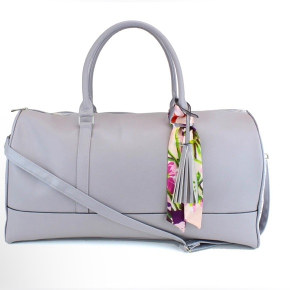 New Ms Lovely WEEKENDER DUFFEL BAG WITH SATIN TIE Light Gray - Picture 1 of 3
